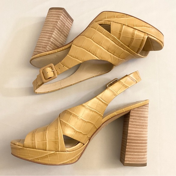 Vince Camuto 9 Javasan Caramel Croc Leather Women’s Sandals Heels Chunky Shoes - Picture 11 of 13